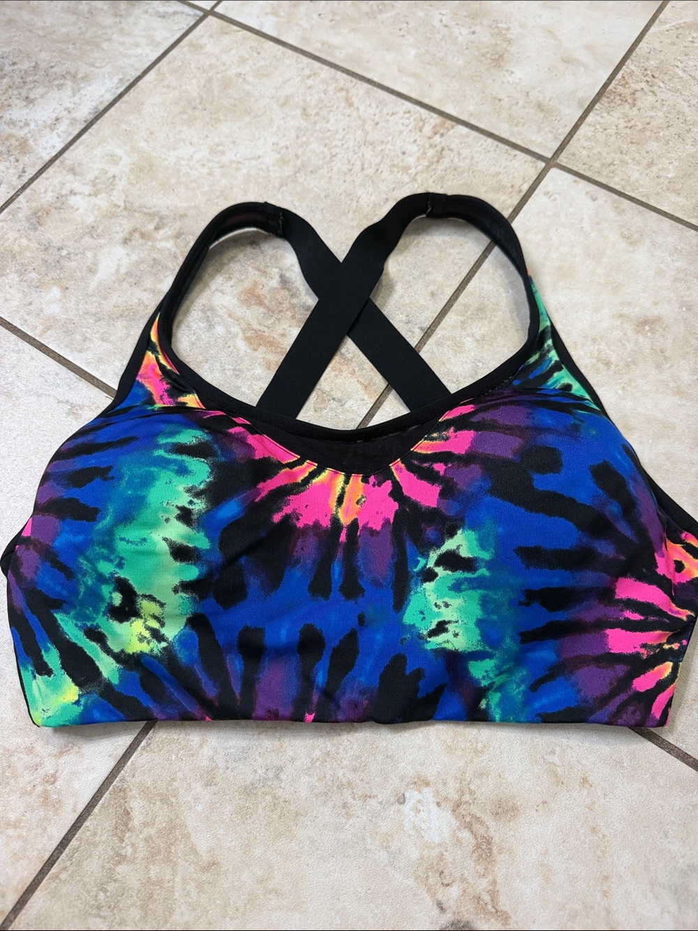 Pink Sport Victoria Secret Tie-Dye Sports Bra with Crossback Straps. Size S-DD
